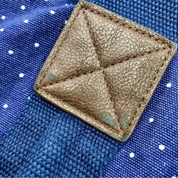 Sloan Ranger Number 1104 canvas zippered tote bag navy blue white polka dots - Picture 3 of 11